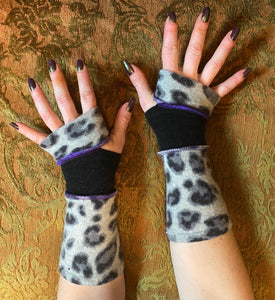 Snow leopard print cashmere armwarmers