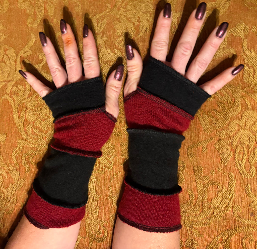 Red and black armwarmers