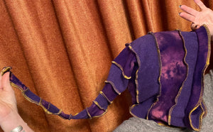 Purple tiedye cashmere hood with gold thread accents