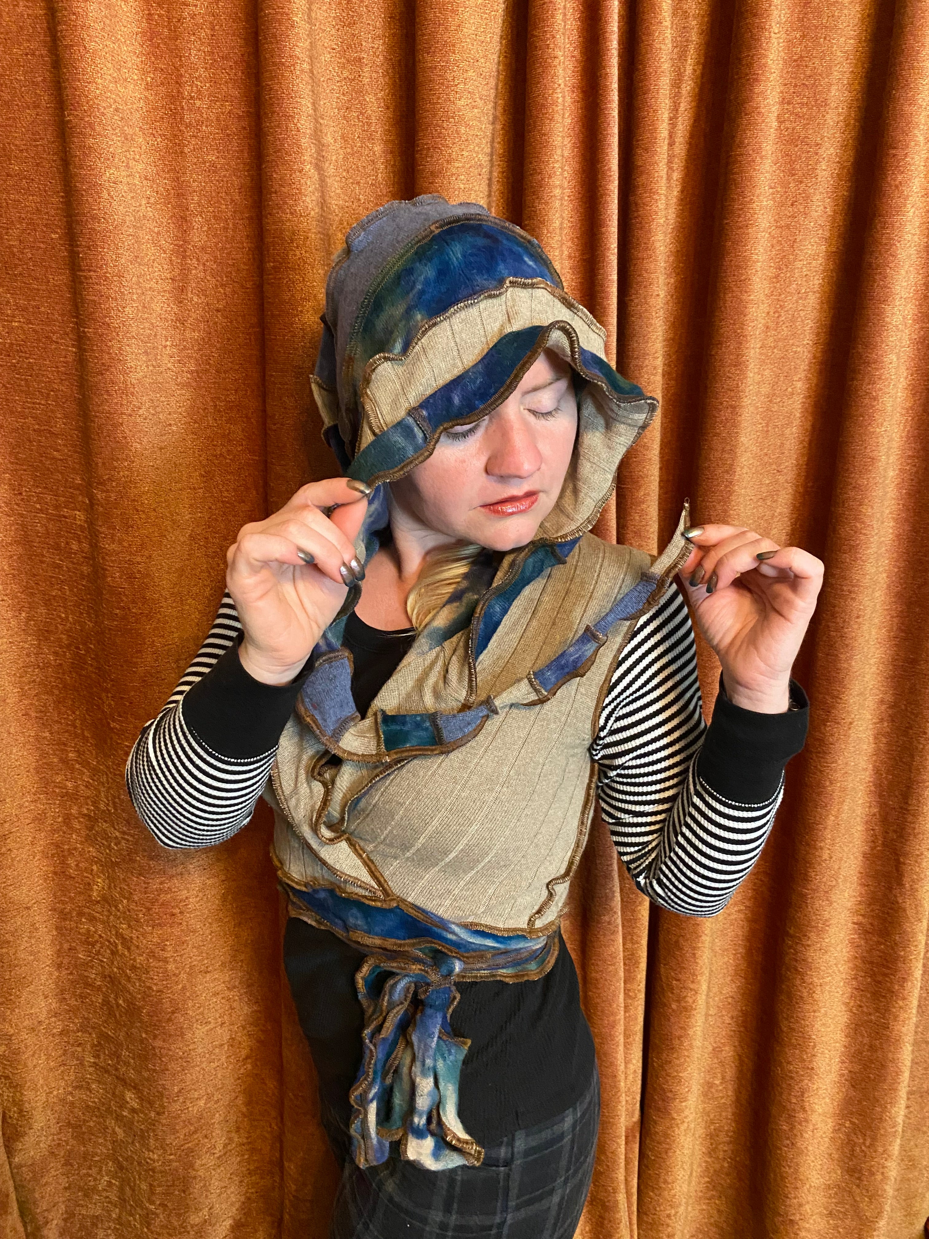 Earthy tiedyed cashmere wrap vest