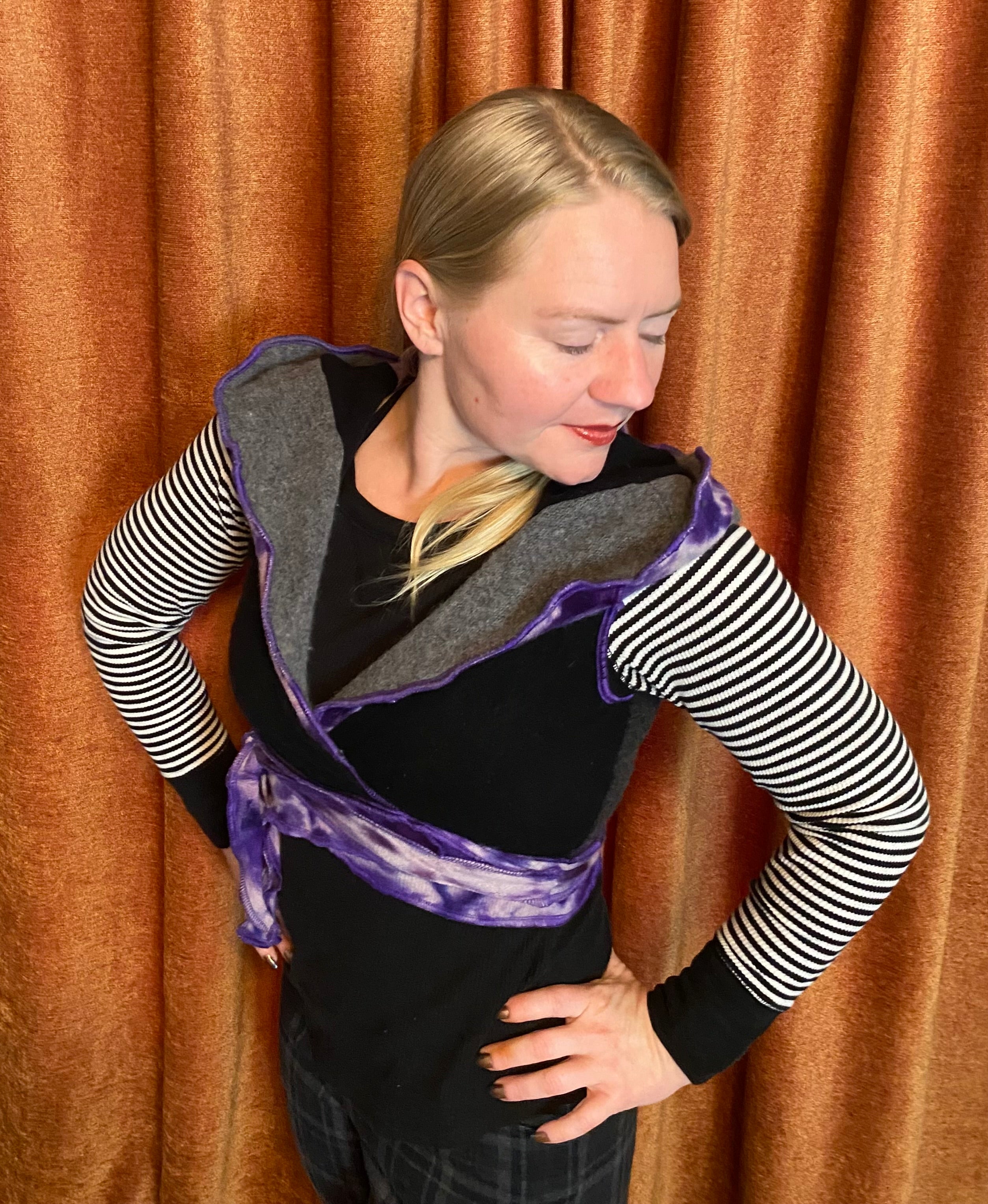 Purple tie-dye cashmere wrap vest