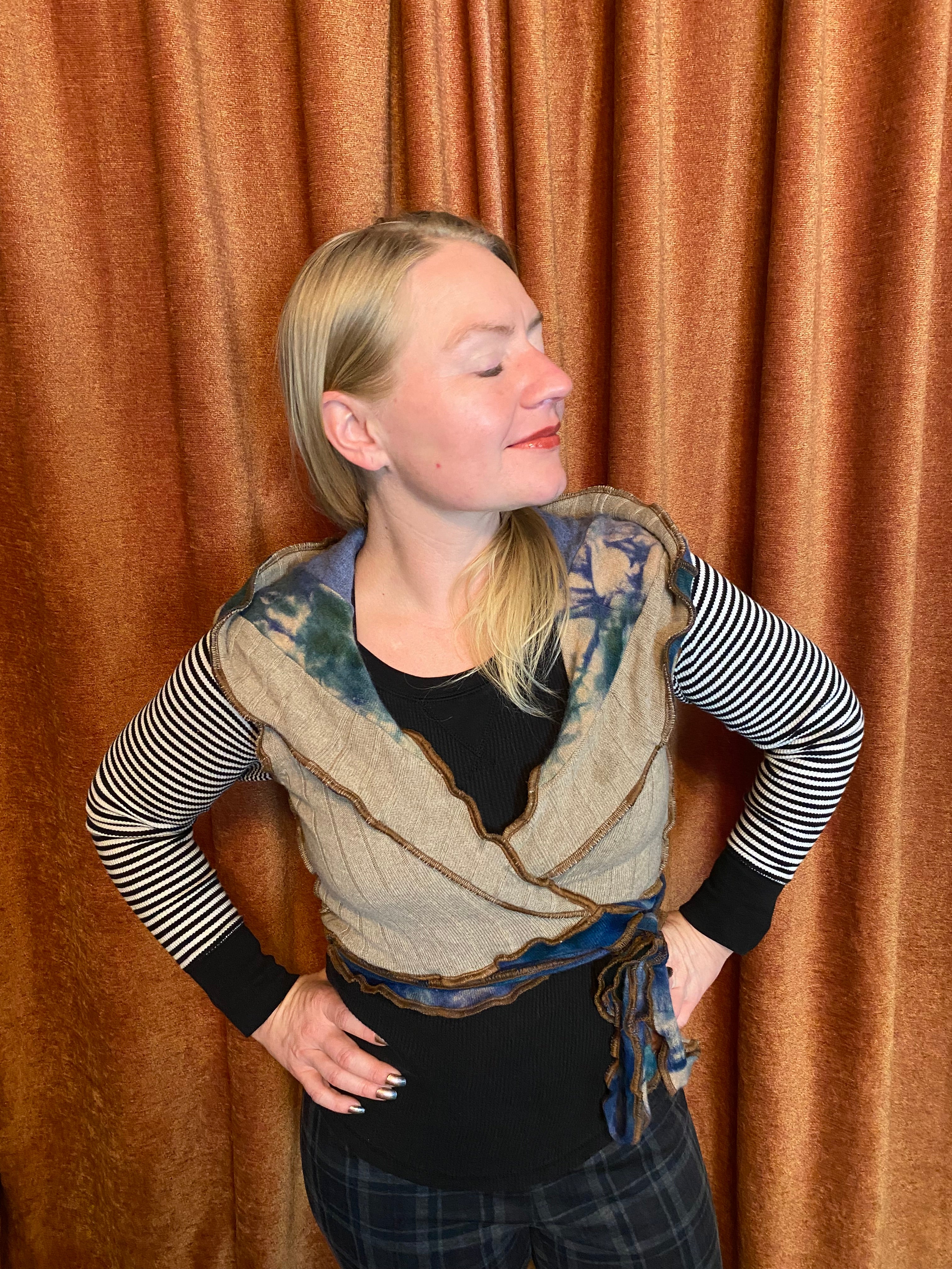 Earthy tiedyed cashmere wrap vest