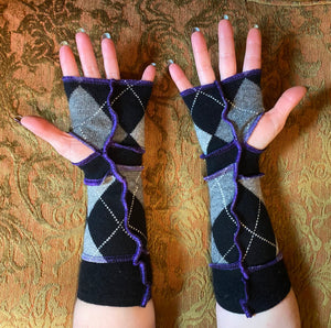 Sparkly black and gray argyle arm warmers