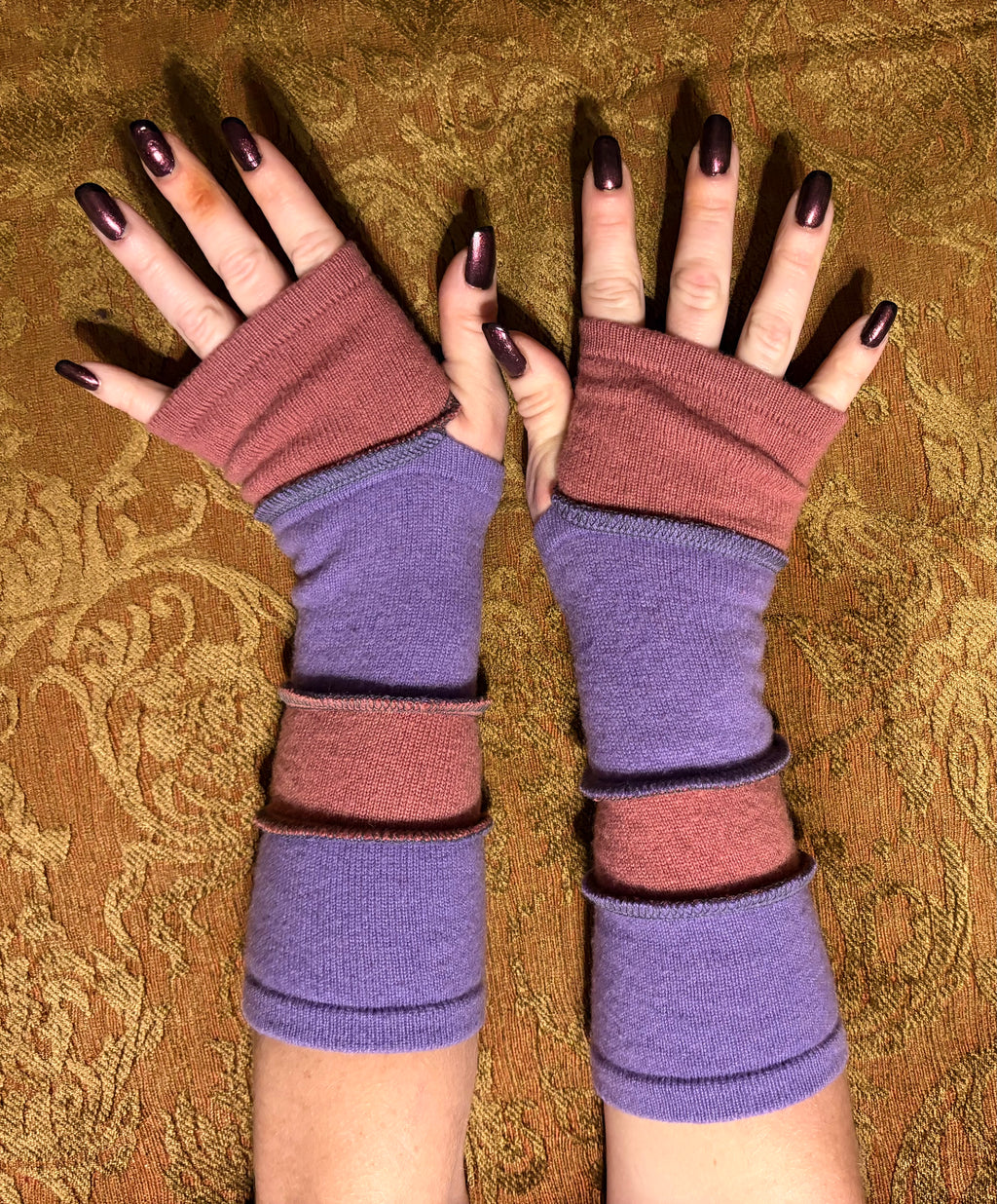 Lilac and Dark Rose Armwarmers