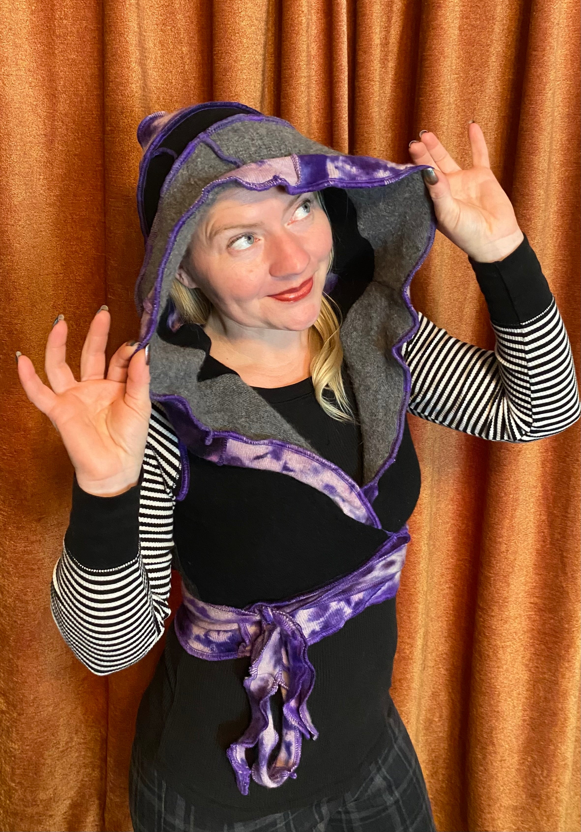 Purple tie-dye cashmere wrap vest