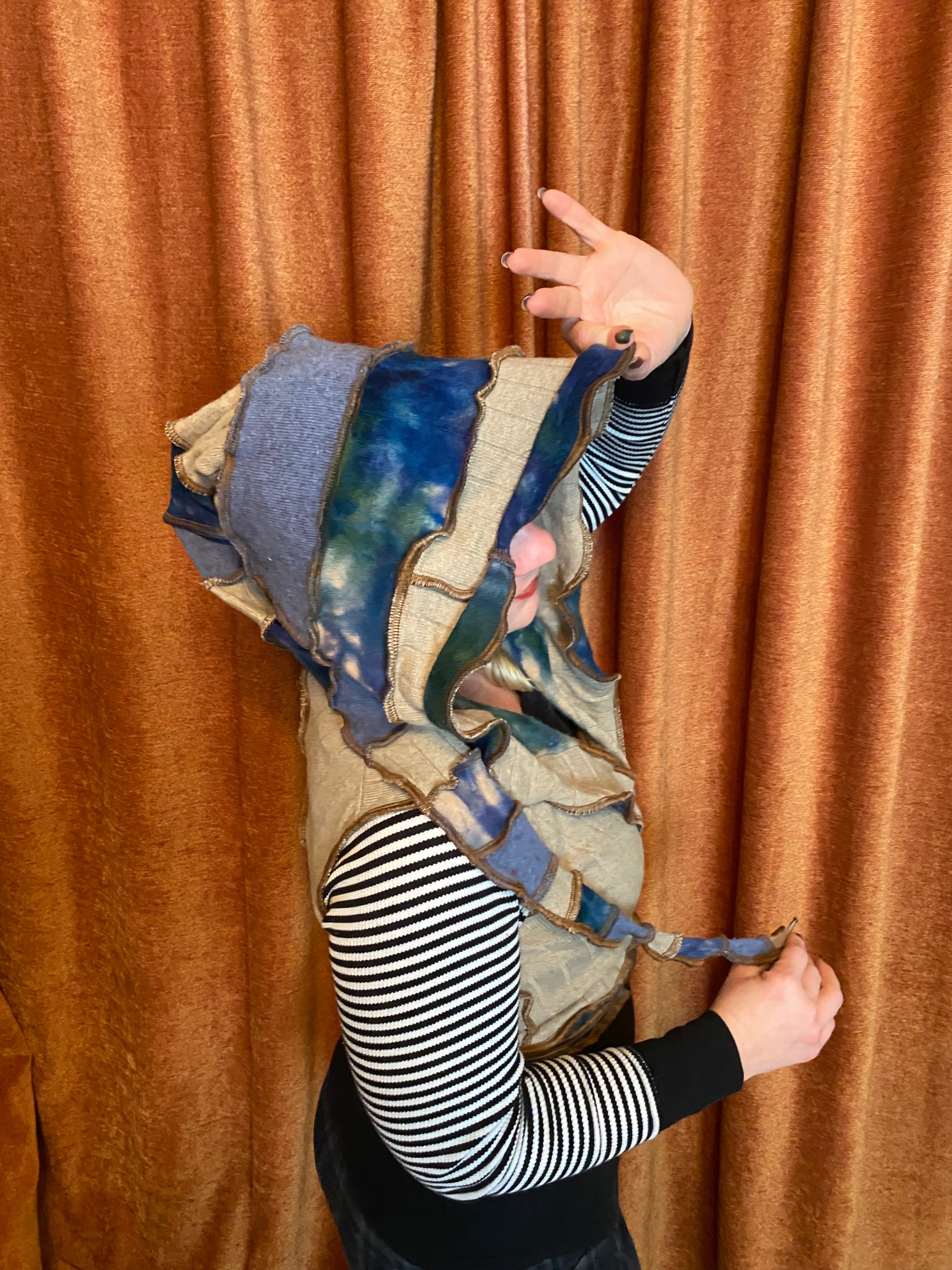 Earthy tiedyed cashmere wrap vest