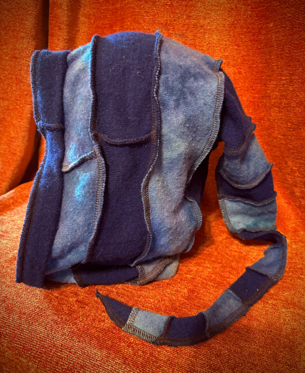 Navy and Tie-Dyed blue hood w/black thread accents