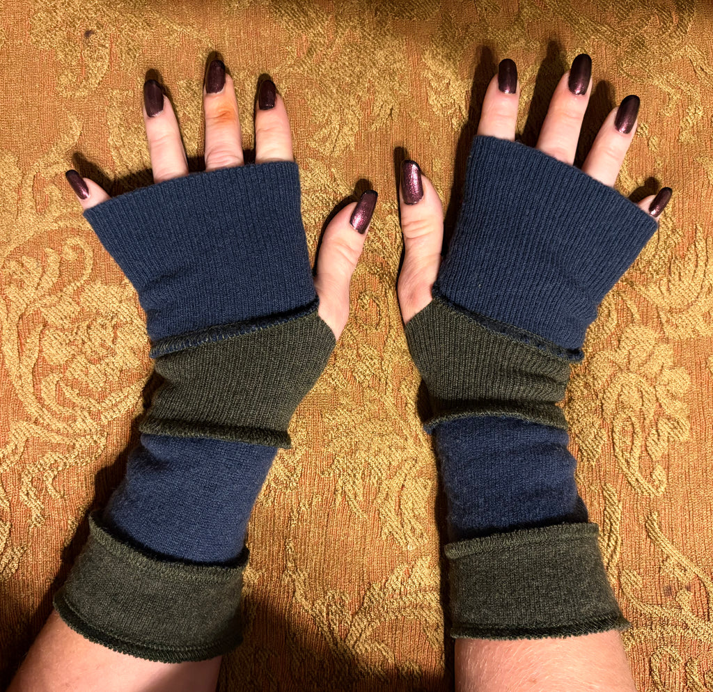 Muted blue and green Armwarmers