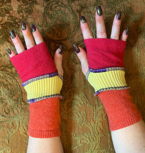 Red yellow and orange armwarmers