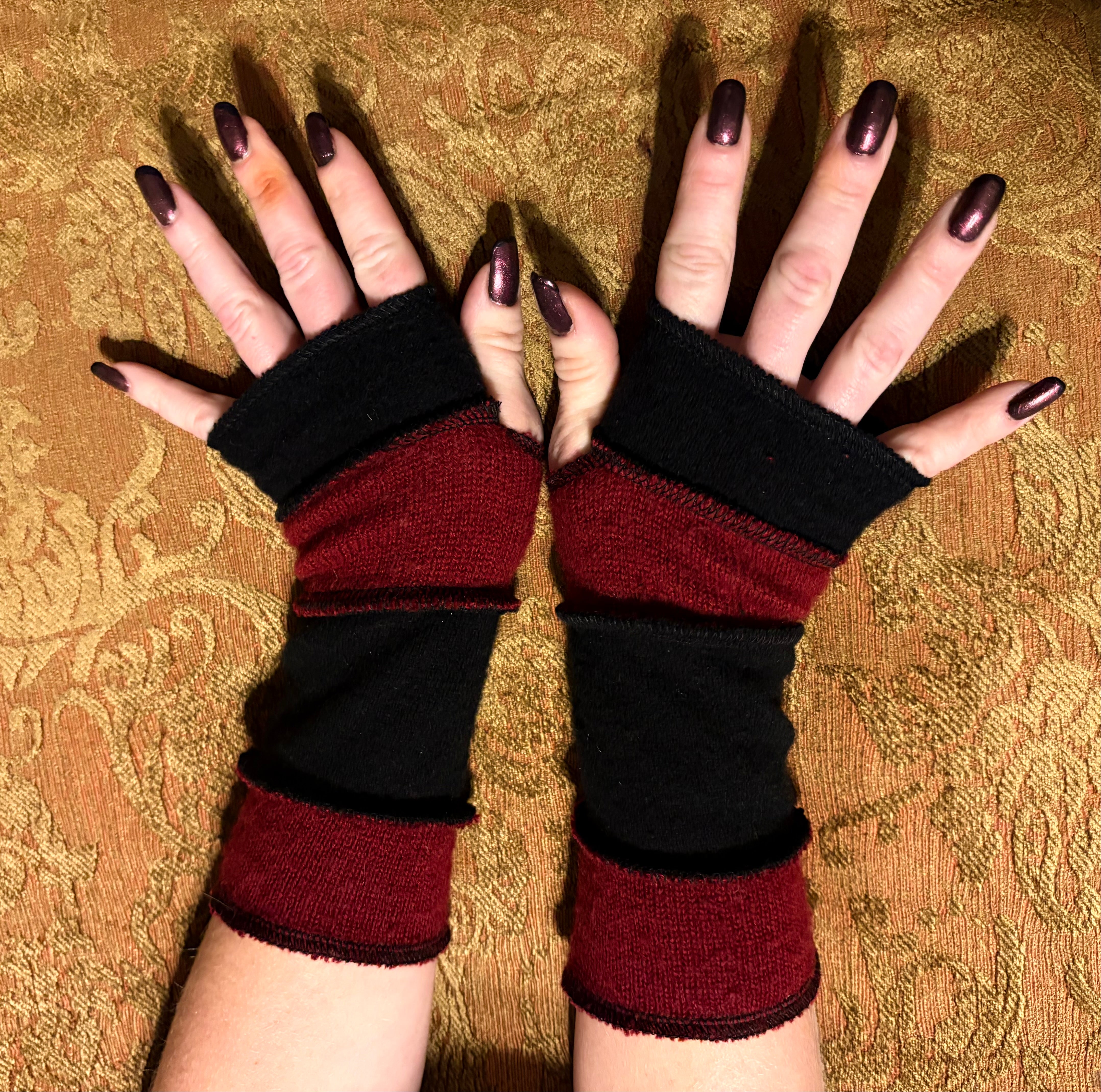 Red and black armwarmers