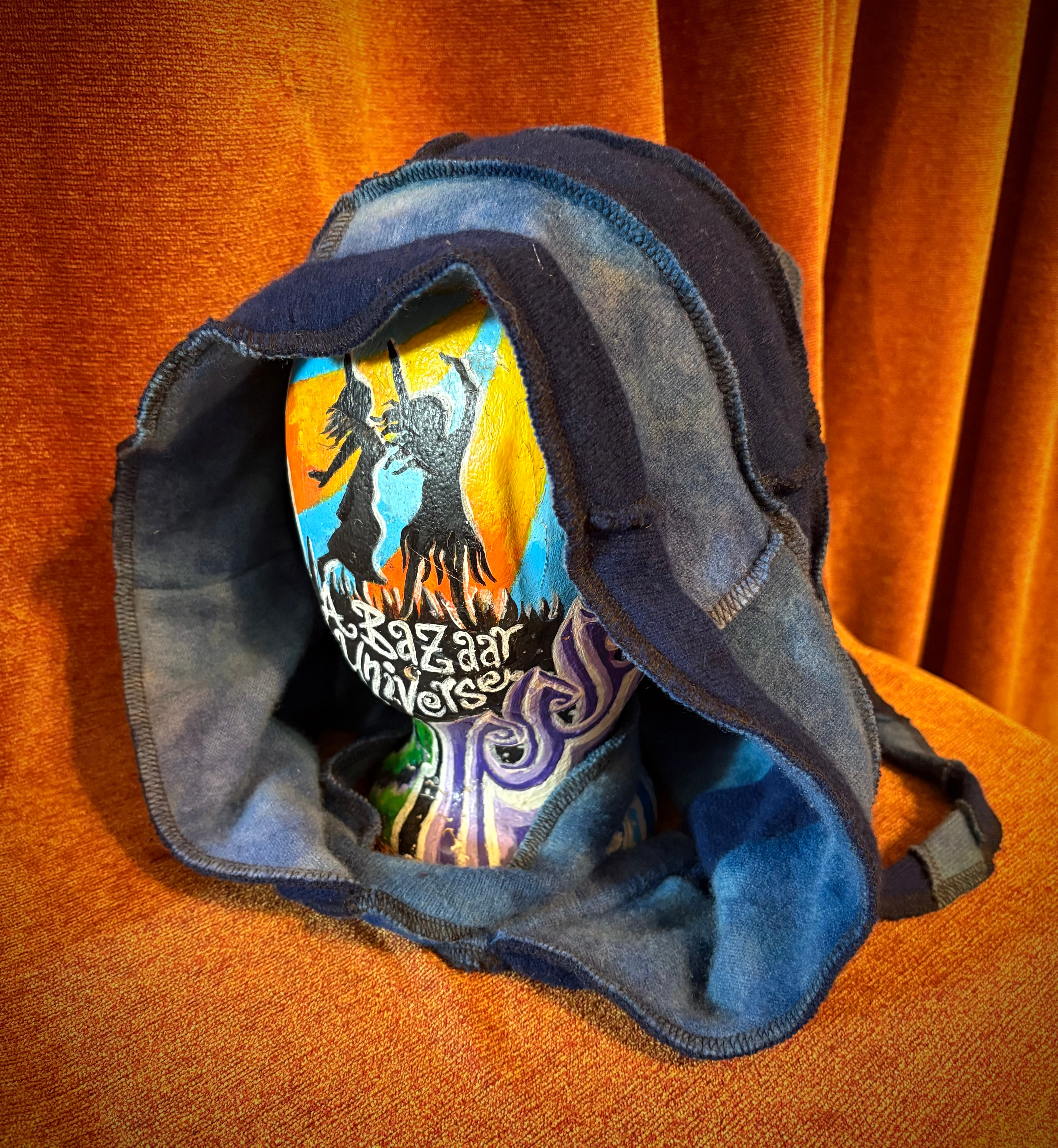 Navy and Tie-Dyed blue hood w/black thread accents