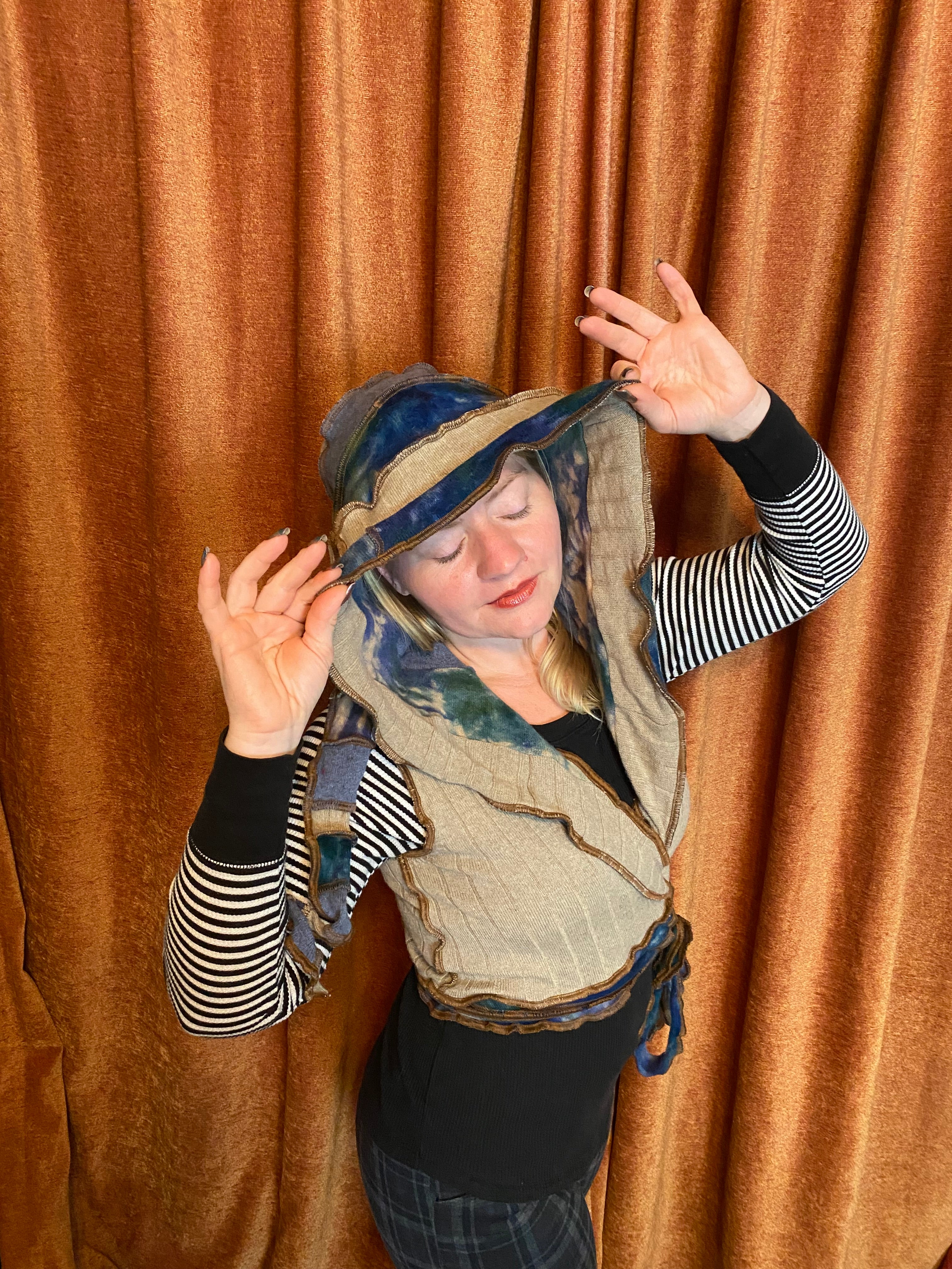 Earthy tiedyed cashmere wrap vest