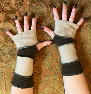 Earth, town, brown, and beige arm warmers