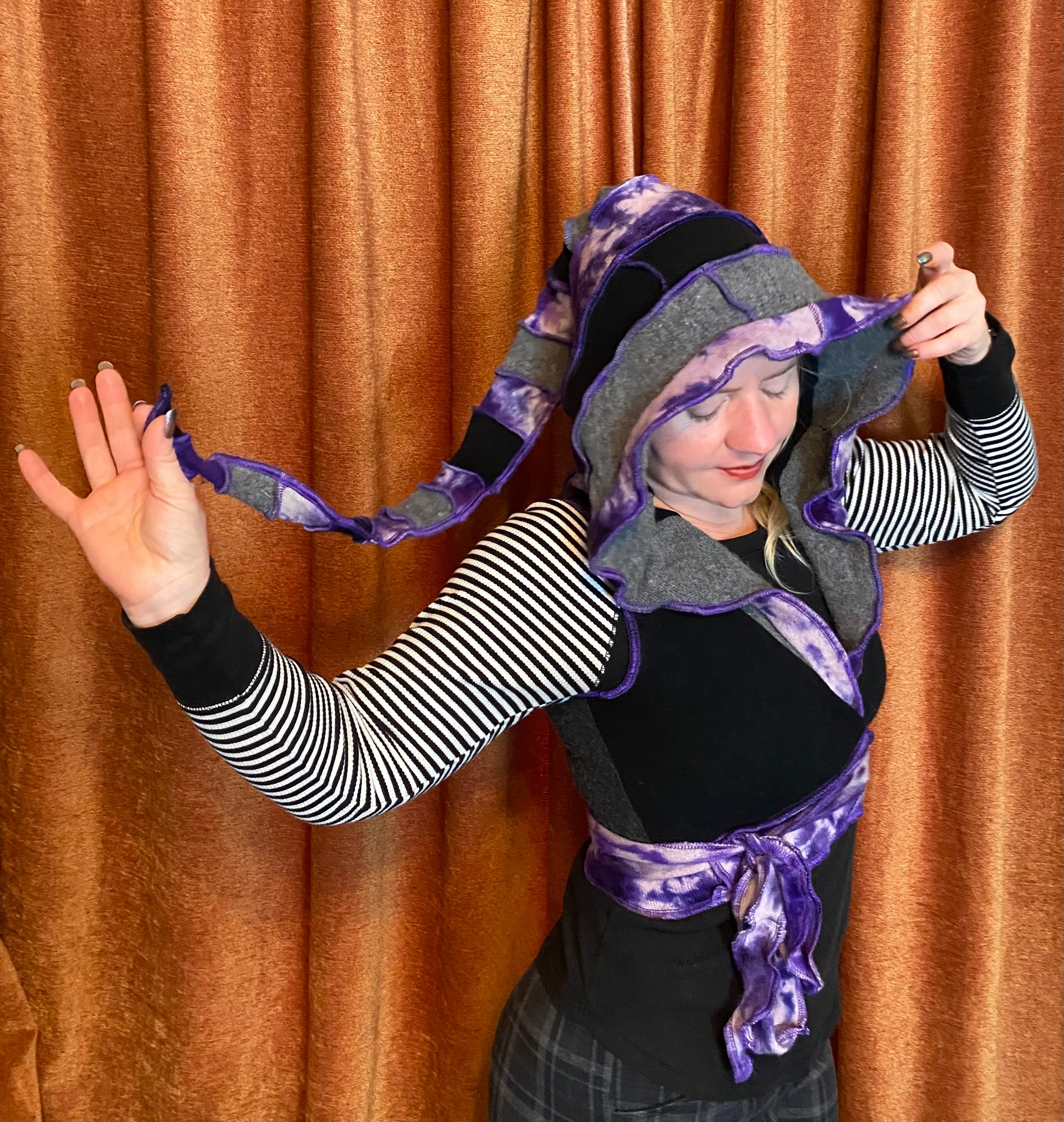 Purple tie-dye cashmere wrap vest