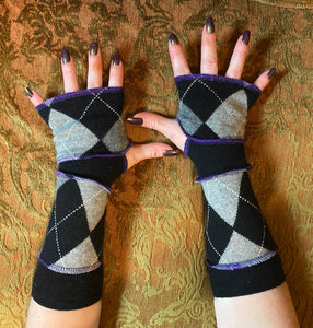 Sparkly black and gray argyle arm warmers