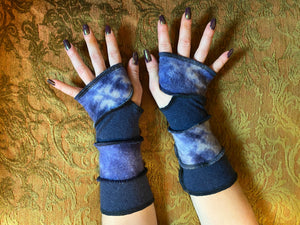 Hand-dyed marbled Navy blue Armwarmers