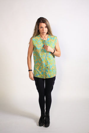 Women's Handmade Vintage 70's Button Up Paisley Apron Shirt