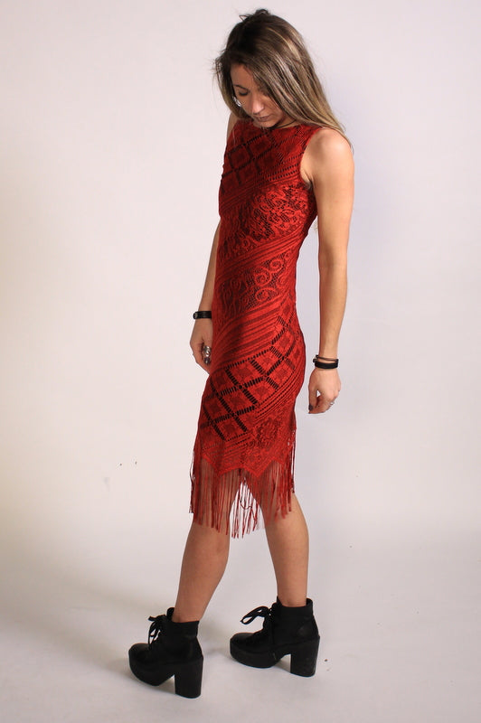 90's Slinky Red Lace Dress