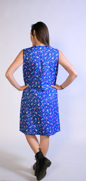 1960's Blue Flower Button Down Mu-mu SZ L