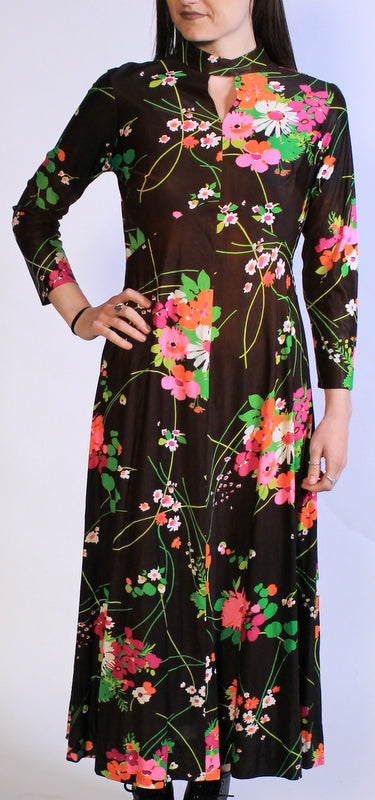 60's Long Flower Dress Sz M/L