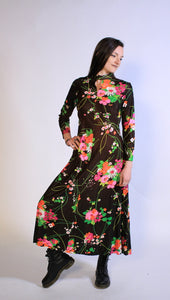 60's Long Flower Dress Sz M/L