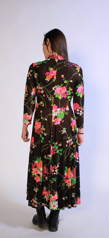 60's Long Flower Dress Sz M/L